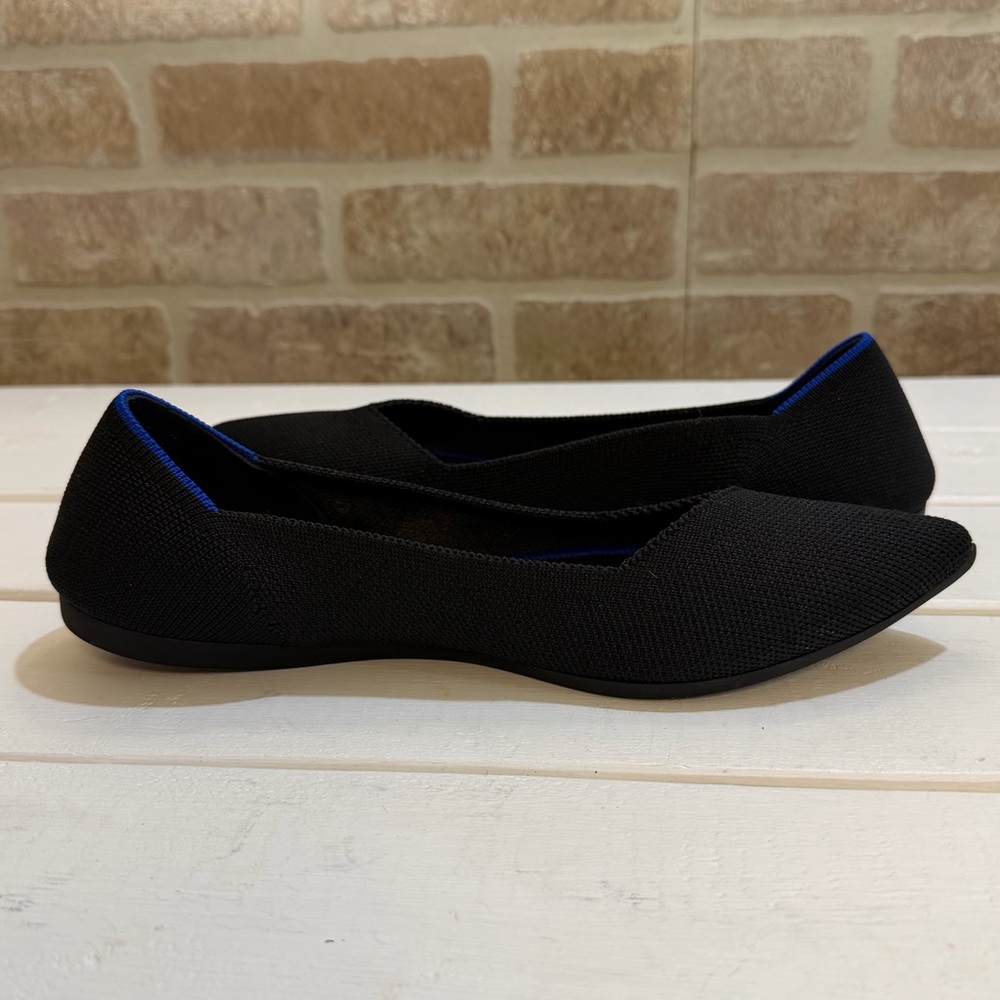 Rothy's Black Pointed Toe Flats with Blue Inner Lining - Picture 6 of 9